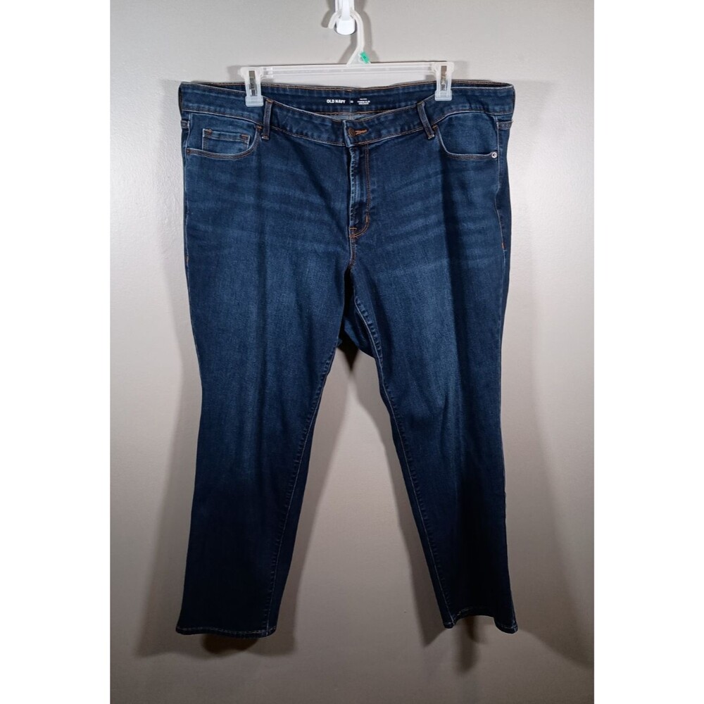 Womens Old Navy Power Slim Straight Mid Rise Dark Wash Jeans Plus Size 22